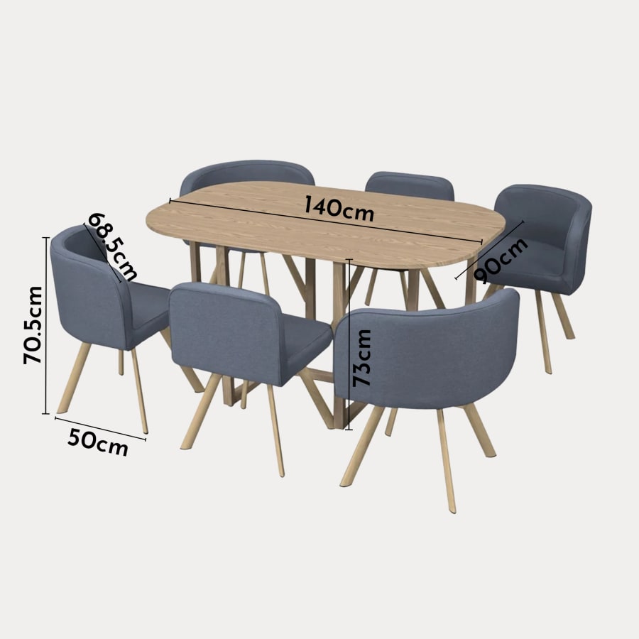 Ensemble table + 6 chaises encastrables grises